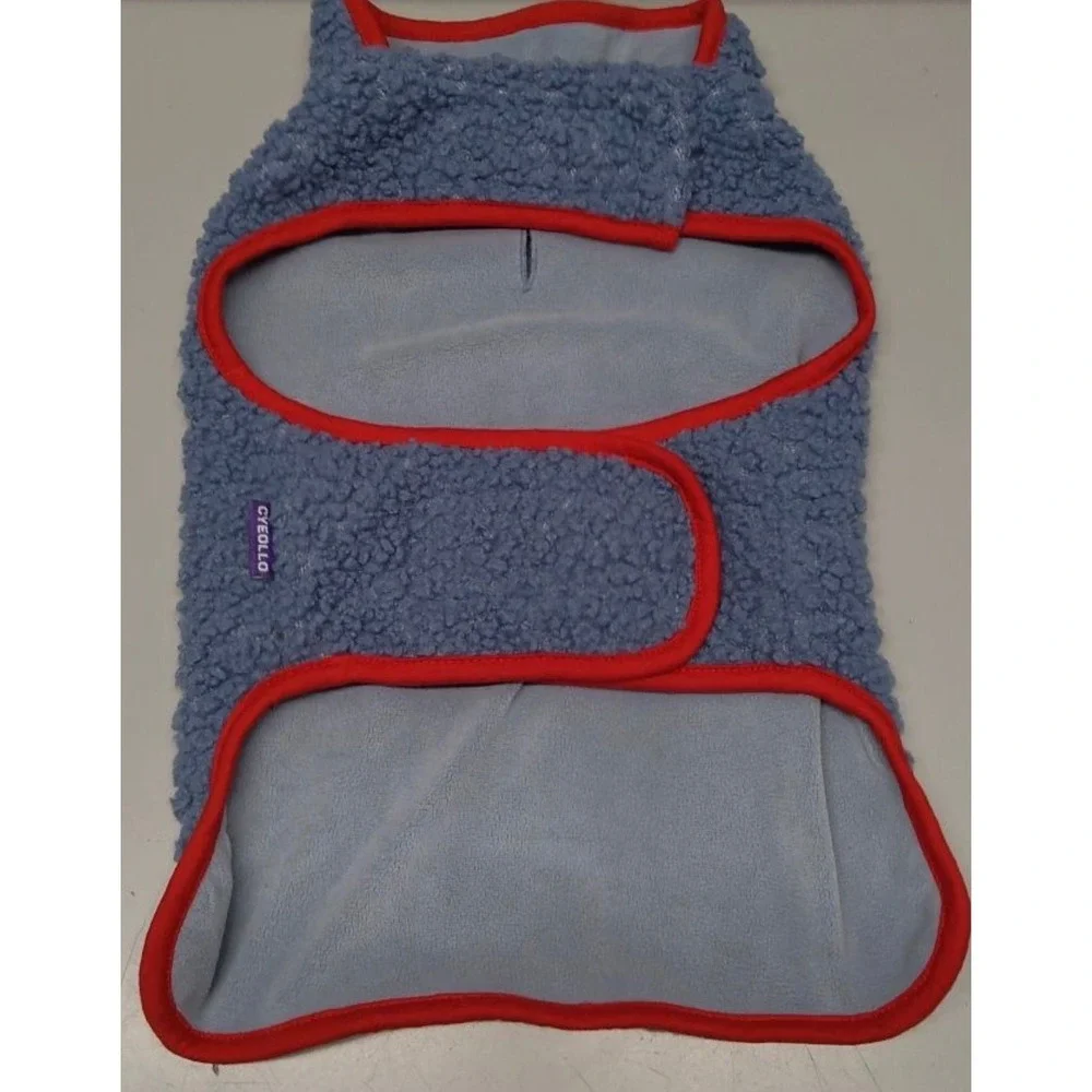 Cyeollo Reversible Dog Jacket Winter Fleece Sherpa Vest Blue Red Small Dog SZ L